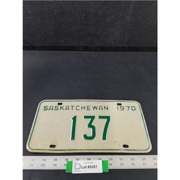 1970 Saskatchewan Three Digit License Plate