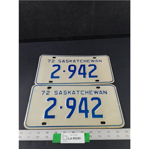 Pair of 1972 Saskatchewan Four Digit License Plates