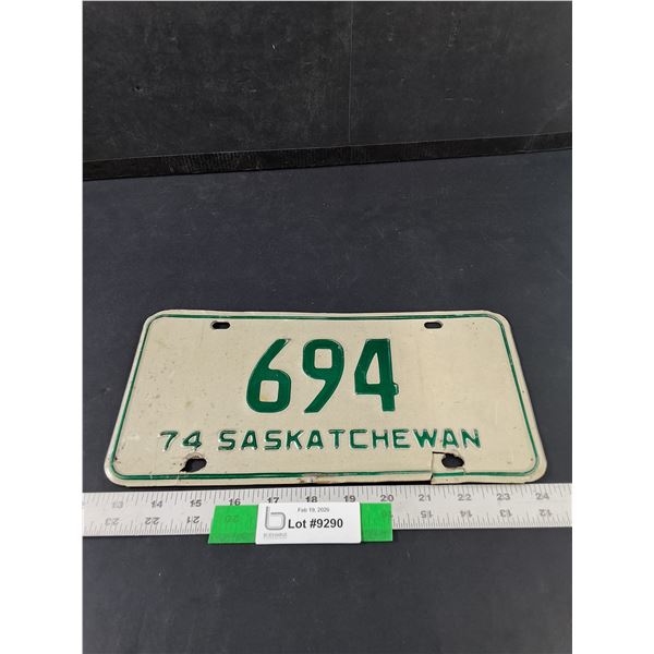1974 Saskatchewan Three Digit License Plate