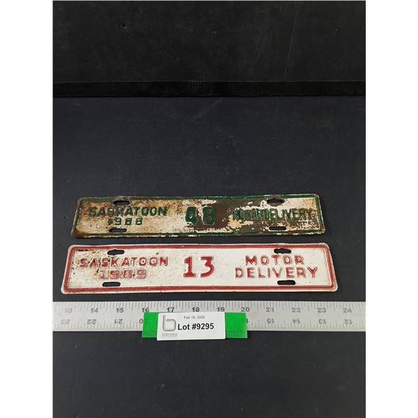 (2) Vintage 1988-1988 Saskatoon Motor Delivery License Plates