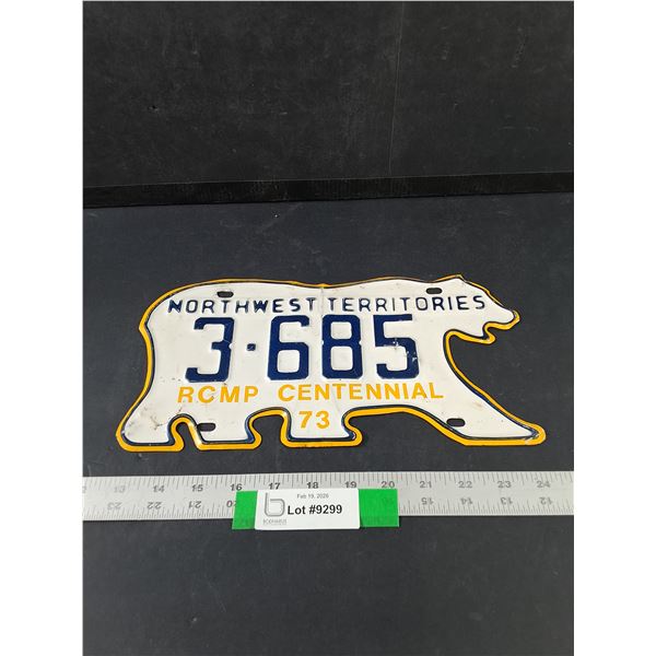 Vintage 1973 North West Territories RCMP Centennial License Plate