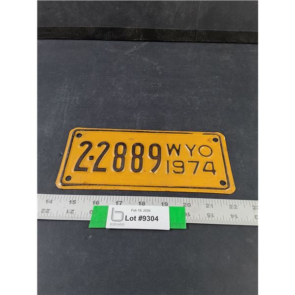 Vintage 1974 Wyoming Motorcycle License Plate