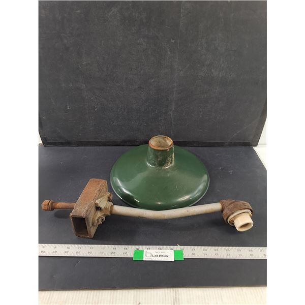 Vintage Green Enamel Industrial Light Fixture, As Is, Shade 12" Diameter - PICK UP