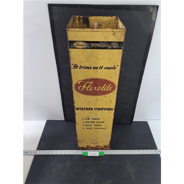 Vintage Metal Flexotite Weather Stripping Store Display Box, Some Rust On Bottom Edge, 8" x 8" x 28.
