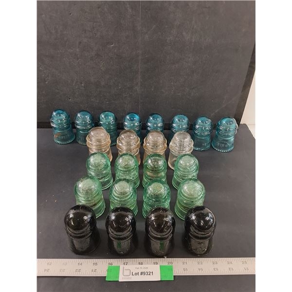 Lot of (24) Various Vintage Glass Insulators, All As Is, Some Chipped - PICK UP PREFERRED
