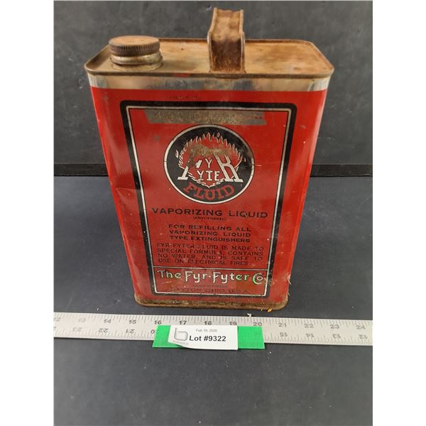 Vintage Fyr- Fyter Vaporizing Liquid Can w/ Contents, Cannot Ship