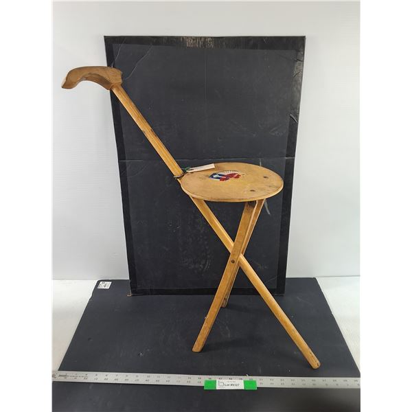 Vintage Wooden Kan-O-Seat Style Folding Cane Stool, From Seattle World Fair 1962 - PICK UP