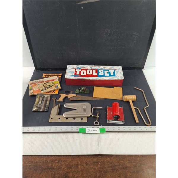 Vintage Blue Diamond Handy Andy Tool Set w/ Various Small Tools & Tool Box