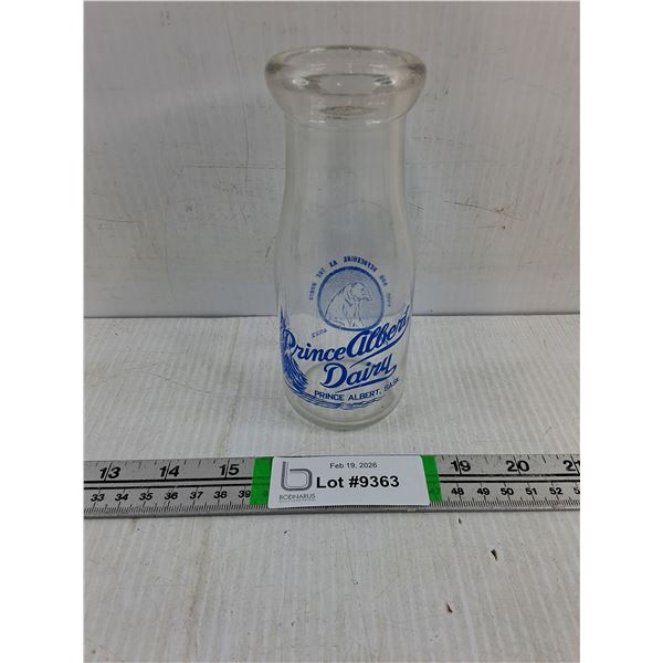 Vintage Glass Milk Bottle from Prince Albert Dairies Saskatchewan