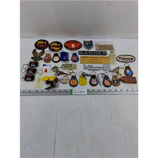 Large Lot of Assorted Advertising Keychains,Patches and Car Dealer Emblems