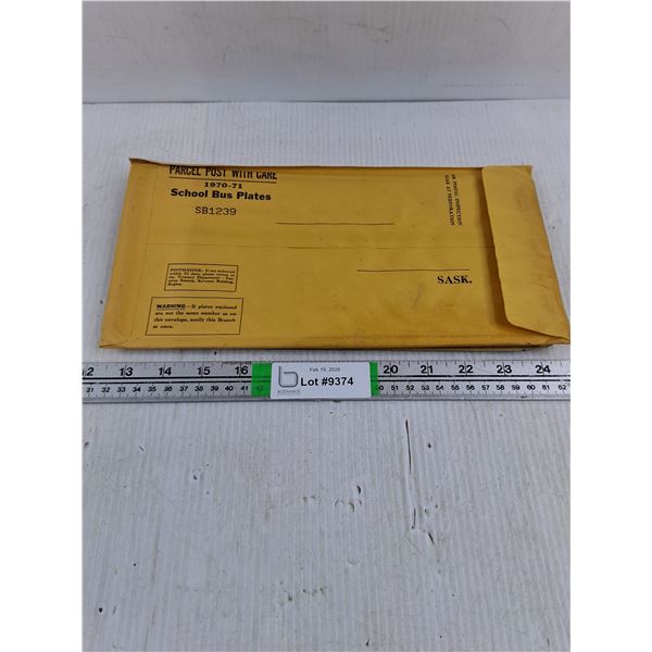 1970 Set of Saskatchewan School Bus Plates in Original Envelope