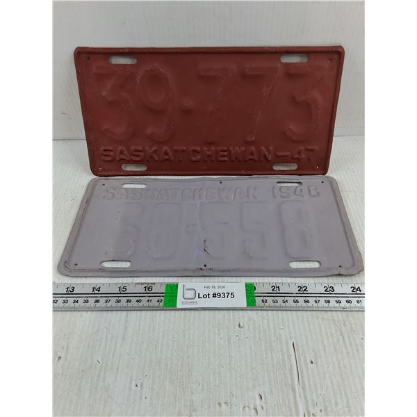 1947 and 1948 Saskatchewan License Plates-Spray Painted-as is