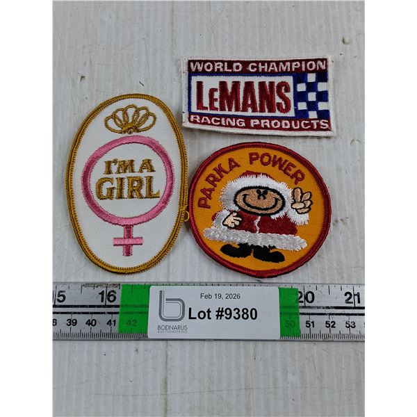 (3) Patches-I'm a Girl,Parka Power and LeMans Racing Products