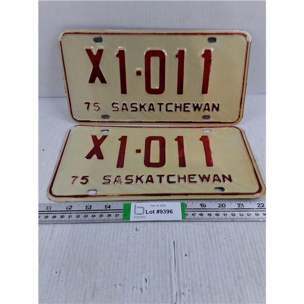 Set of Vintage 1975 Saskatchewan "x" Specialized License Plates