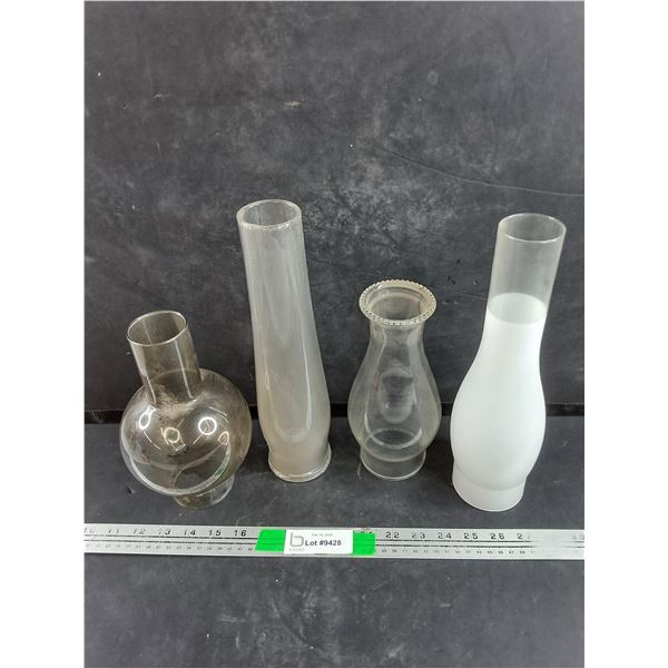 (4) Glass Kerosene Lamp Shades 12" & 9" - PICK UP