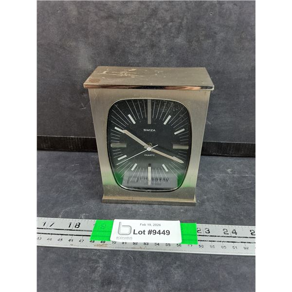 Vintage Swizz Quartz Desk Clock - As Is, 4" x 5" x 2"