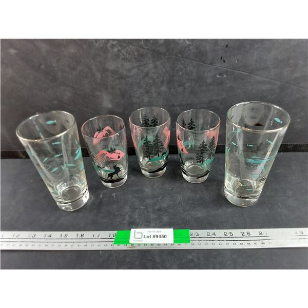 (5) Glasses - Fish and Nature Scene
