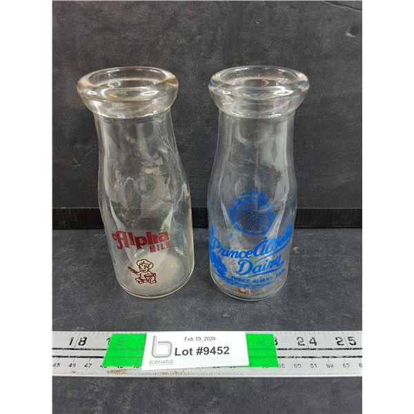 (2) Vintage Milk Bottles - Alpha Milk, Prince Albert Dairy