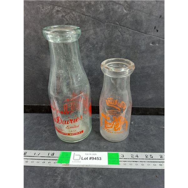(2) Vintage Milk Bottles - Prince Albert Dairies, Purity Regina