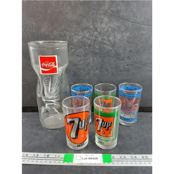 Coca Cola Glass Vase 10", Assorted Glasses - Pepsi Cola, 7UP
