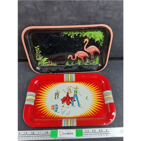 (2) Vintage Metal Serving Trays 14" x 8 3/4"