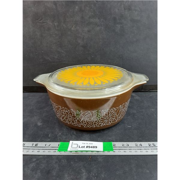 9" PYREX Woodland Casserole Dish with mismatched Sunflower Lid