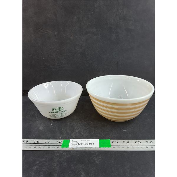 6" Co Op Heat Proof Glass Bowl, 7" PYREX Sandalwood Striped Bowl