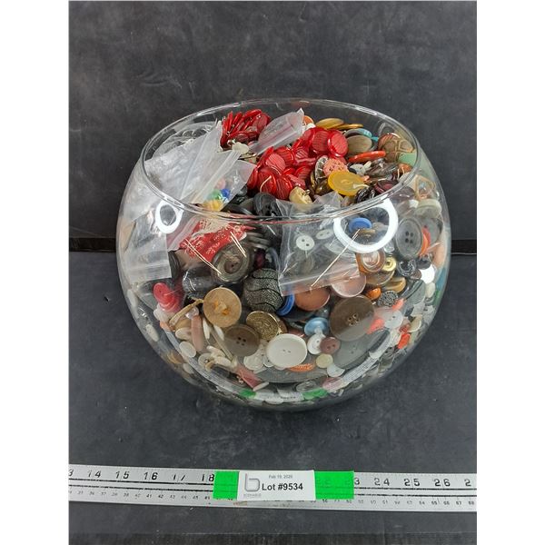 Glass Bowl w/ Assorted Buttons - PICKUP PREFERRED