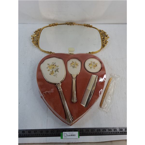 Vintage Matson Ornate 24K Gold-Plated 19" x 11" Mirror & Vanity Set - Pickup Preferred