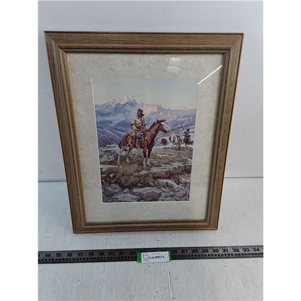 Wood Framed "Western Themed" Print by C.M.Russell - 19" x 15"