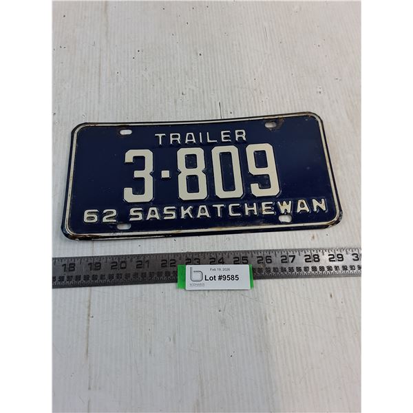 1962 Trailer Saskatchewan License Plate