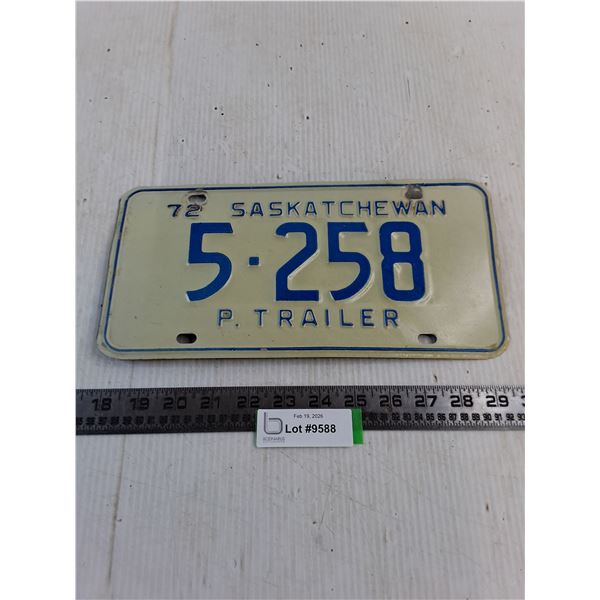 1972 Trailer Saskatchewan License Plate