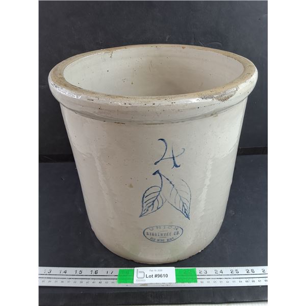 4 Gallon Blue Leaf Red Wing Crock, Pickup Preferred