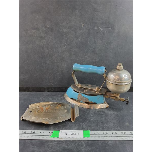 Antique Coleman Model 40A Instant Lite Gas Sad Iron & Trivet