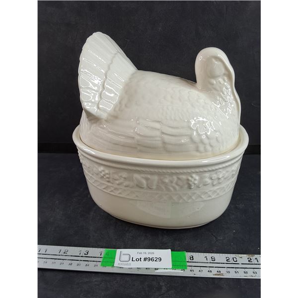 Ceramic White Turkey Tureen Serving Bowl - Made in Portugal