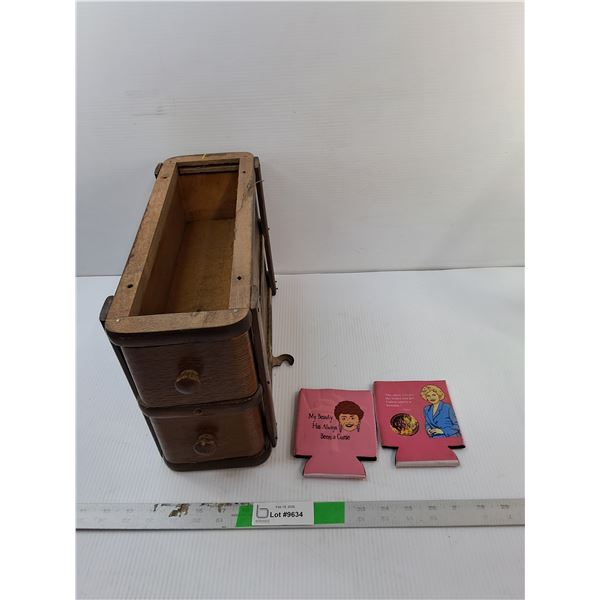 (2) Women's Can Sleeves & Wooden Sewing Machine Cabinet Drawer 14.75" x 5" x 9.5"
