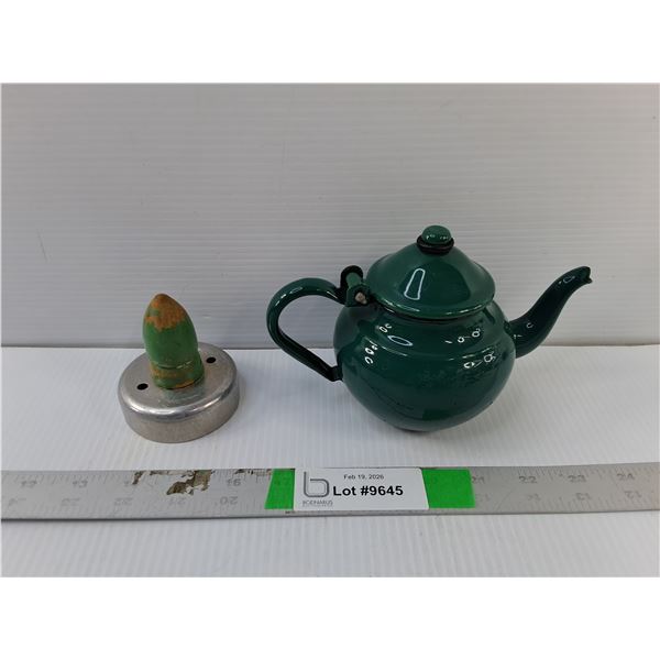 Miniature Enamel Teapot & Vintage Donut Cutter