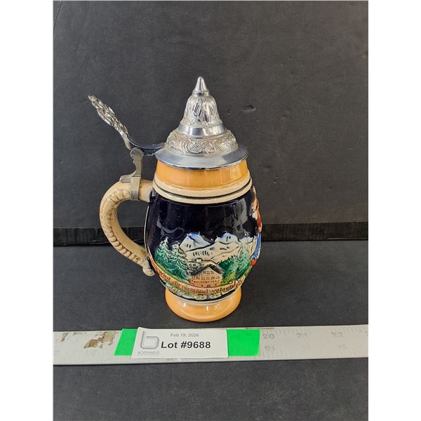 West German Pewter Beer Stein 6.75"
