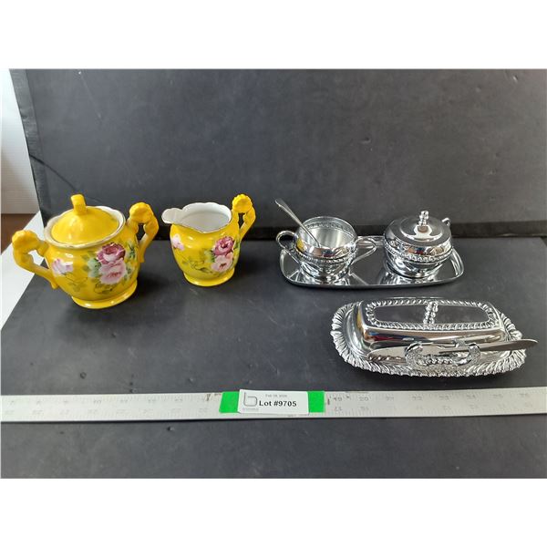 Ceramic & Metal Creamers, Sugar Bowls, Butter Dish