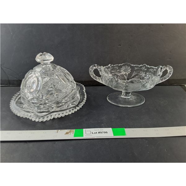 Glass Butter Dish & Footed Candy Bowl