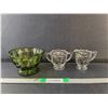 Image 1 : Green Glass Sugar Bowl & Creamer and Sugar Bowl with Silver Overlay