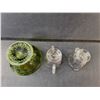 Image 3 : Green Glass Sugar Bowl & Creamer and Sugar Bowl with Silver Overlay
