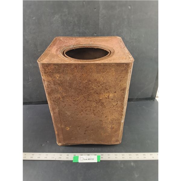 Large Metal Vintage Coffee Tin, 10" x 13.5", Missing Lid, Rusty