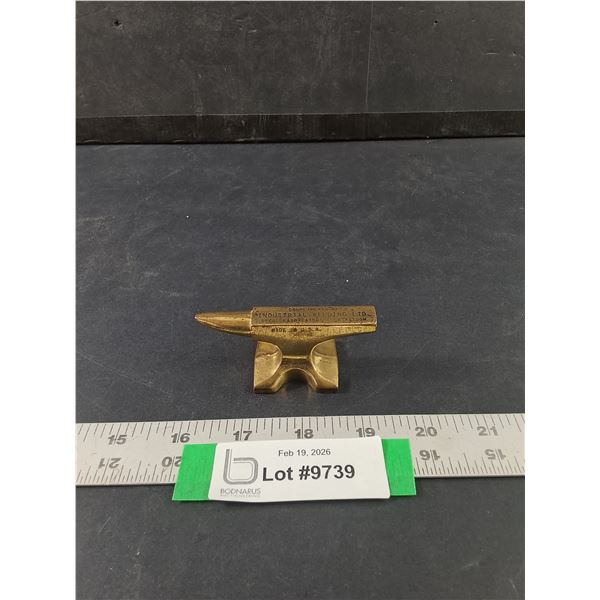 Vintage Brass Salesman Sample Advertising Anvil, Compliments of Industrial Welding LTD. Saskatoon