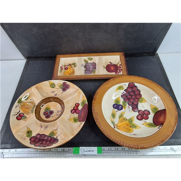 (3) Ceramic Fruit Theme Serving Dishes - Pick Up Preferred
