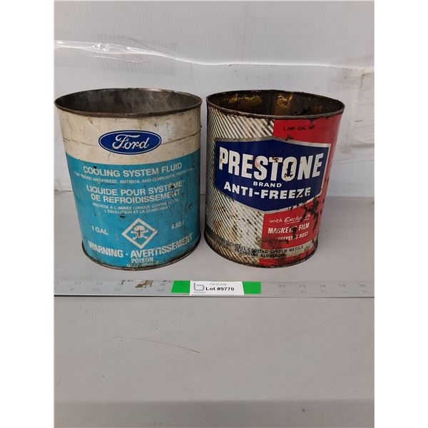 (2) Vintage Prestone & Ford Vehicle Fluid Tins 8"