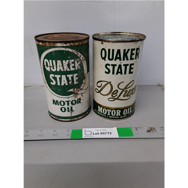 (2) Cans of Vintage Quaker State Motor Oil- One Appears Full, Cannot Ship