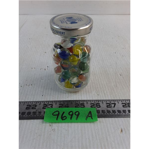 Glass Jar of Assorted Marbles