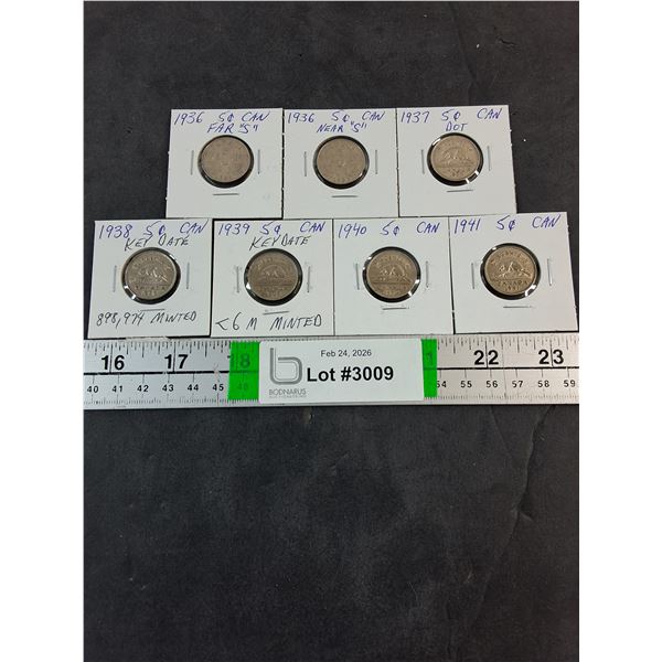(7) Canadian Nickels 1936-41