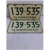 Image 3 : (2) Pairs of Saskatchewan License Plates and (2) Single Plates